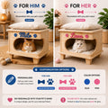 2-in-1 Personalized Natural Wood Cat House & Stool – Poplar Wood Cat Bed with Lambswool Cushions