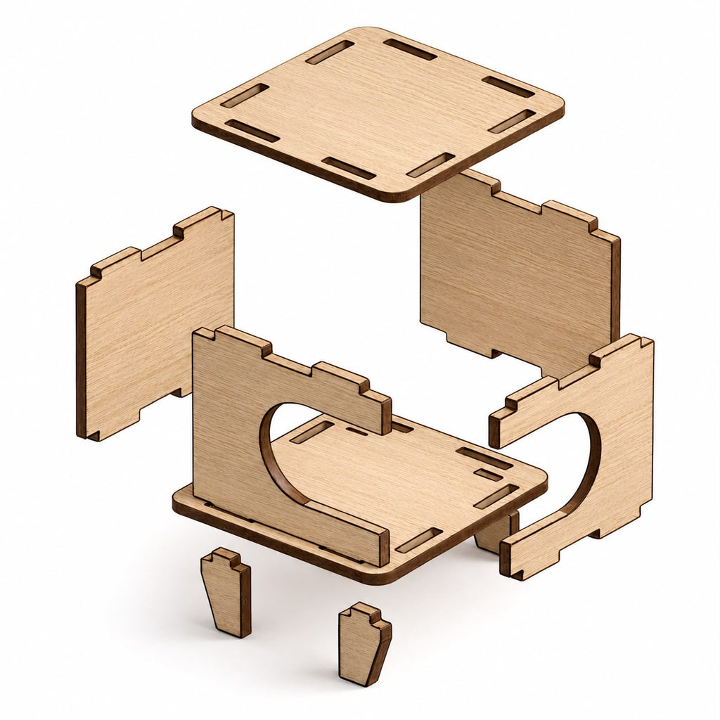 2-in-1 Personalized Natural Wood Cat House & Stool – Poplar Wood Cat Bed with Lambswool Cushions