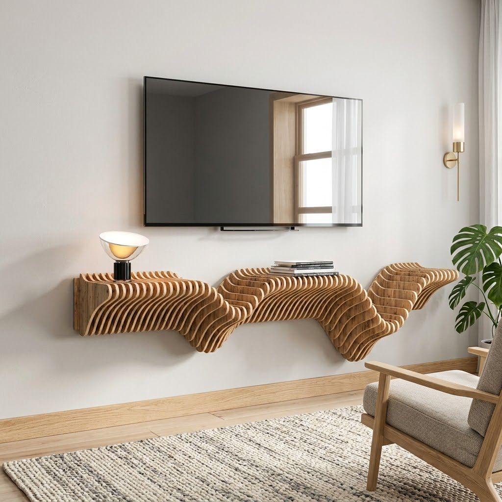 Modern Parametric Wall Shelf – Sculptural Floating TV Stand & Console