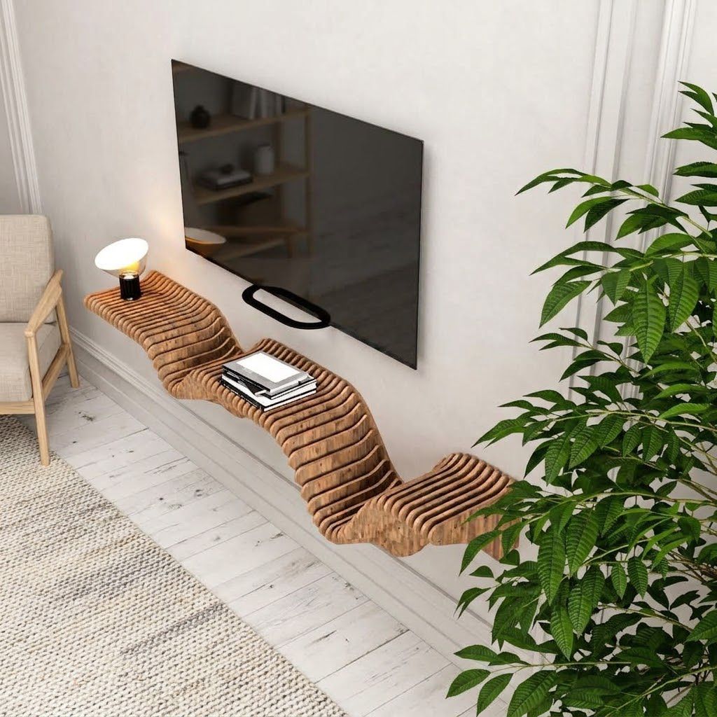 Modern Parametric Wall Shelf – Sculptural Floating TV Stand & Console
