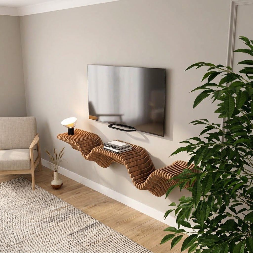 Modern Parametric Wall Shelf – Sculptural Floating TV Stand & Console