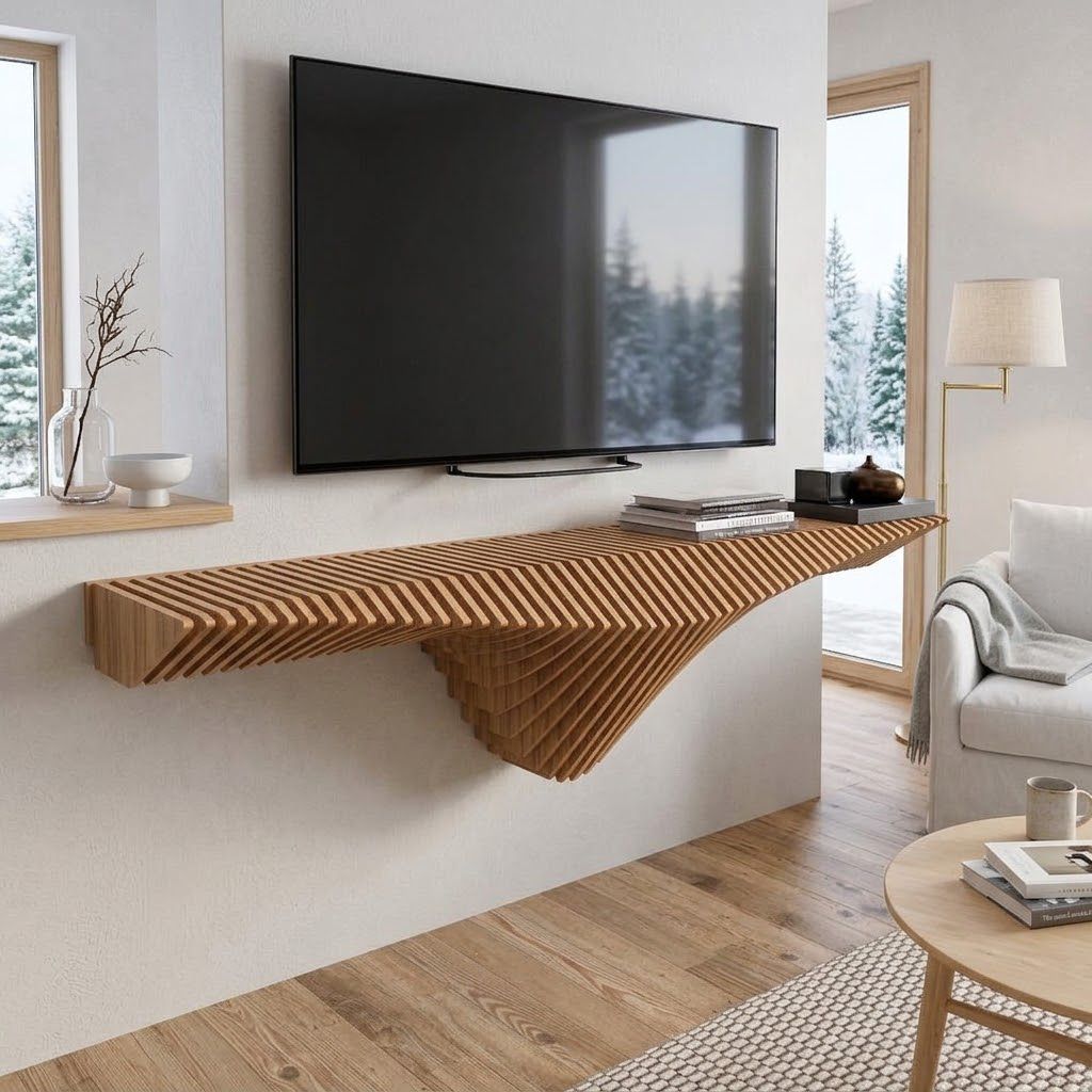Parametric Modern Wall Shelf – Sculptural Floating MDF Shelf