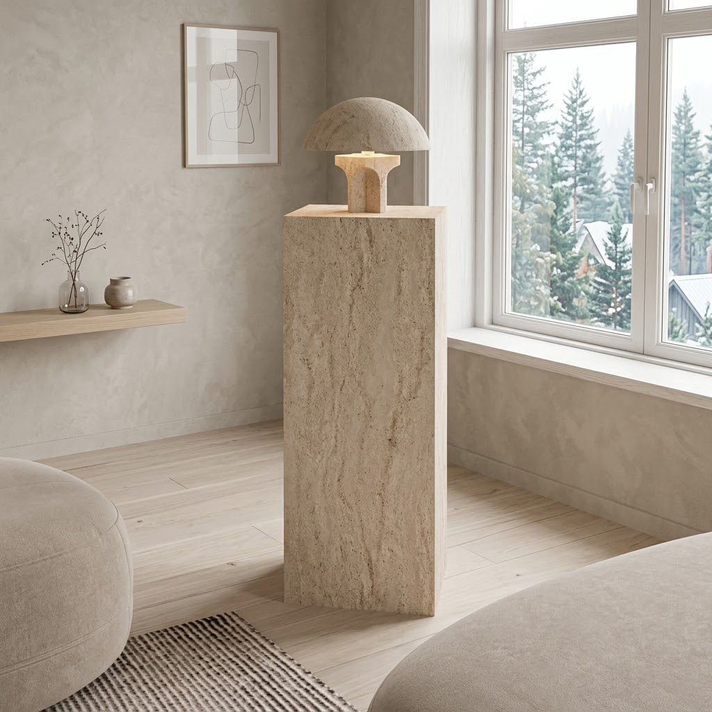 Travertine Side Table with Open Shelves | Modern End Table