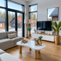 Modern White Organic Coffee Table with Natural Wood Legs