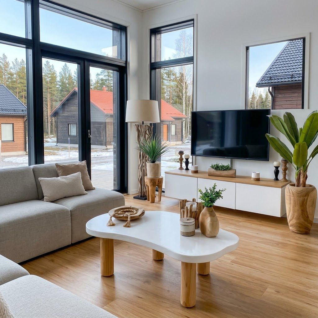 Modern White Organic Coffee Table with Natural Wood Legs