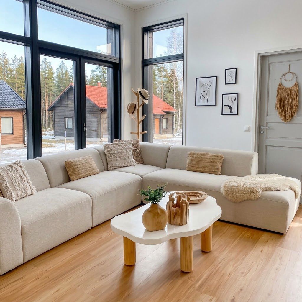 Modern White Organic Coffee Table with Natural Wood Legs