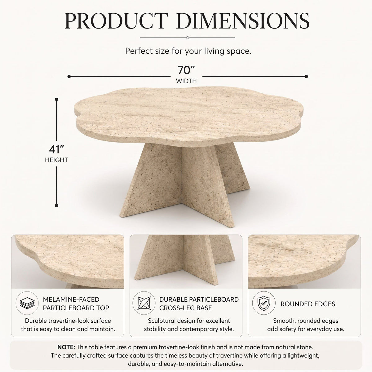 Flower-Shaped Travertine Look Coffee Table – Modern Sculptural Accent Table