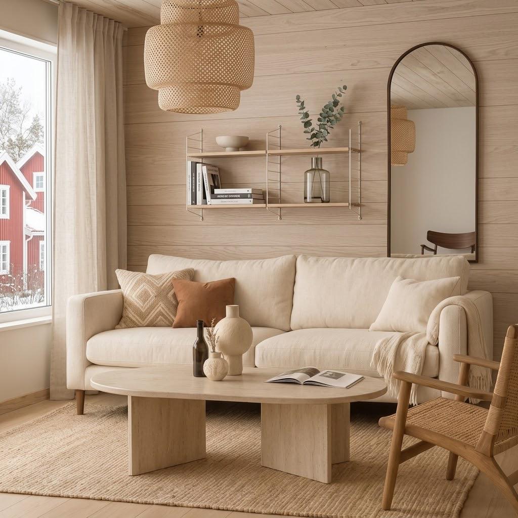 Travertine Effect Elliptical Coffee Table | Modern Living Room Table