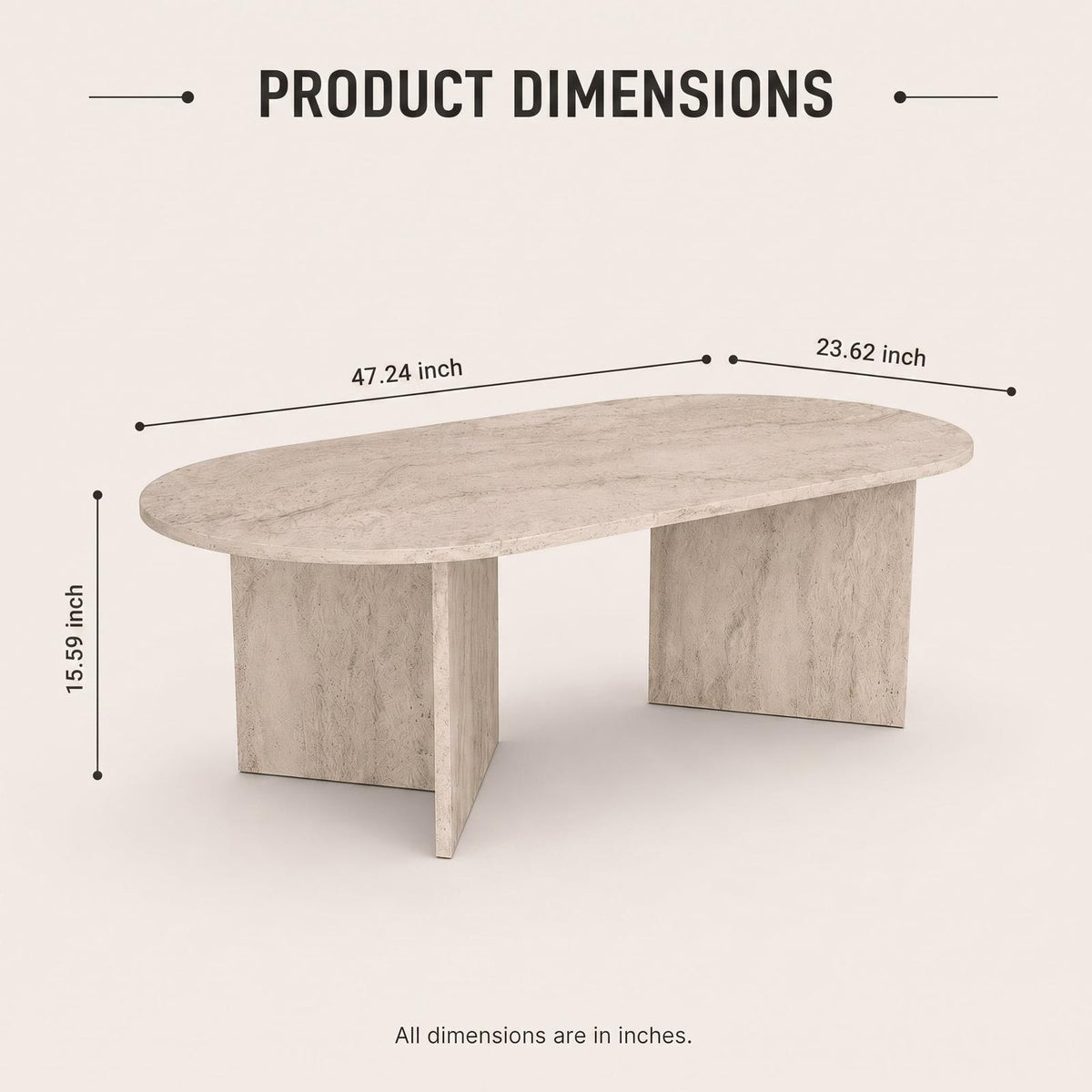 Travertine Effect Elliptical Coffee Table | Modern Living Room Table