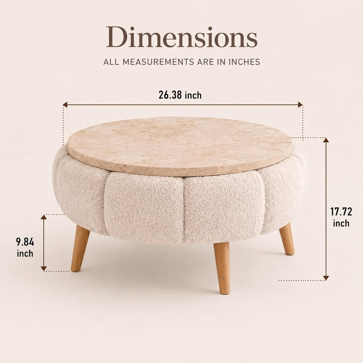 Modern Decorative Living Room Coffee Table with Round Tabletop and Pouf-Style Base
