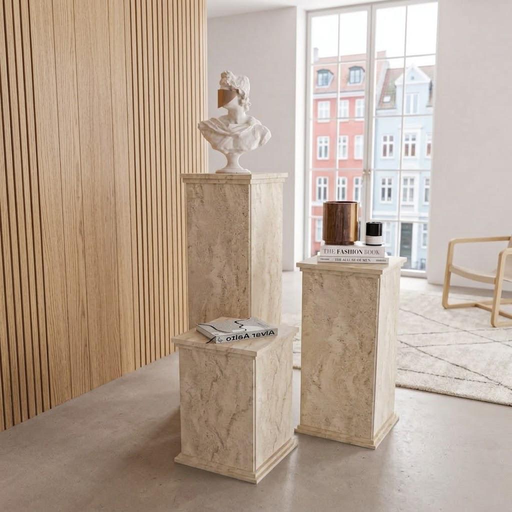 Travertine Side Table – Modern Decorative Pedestal Table