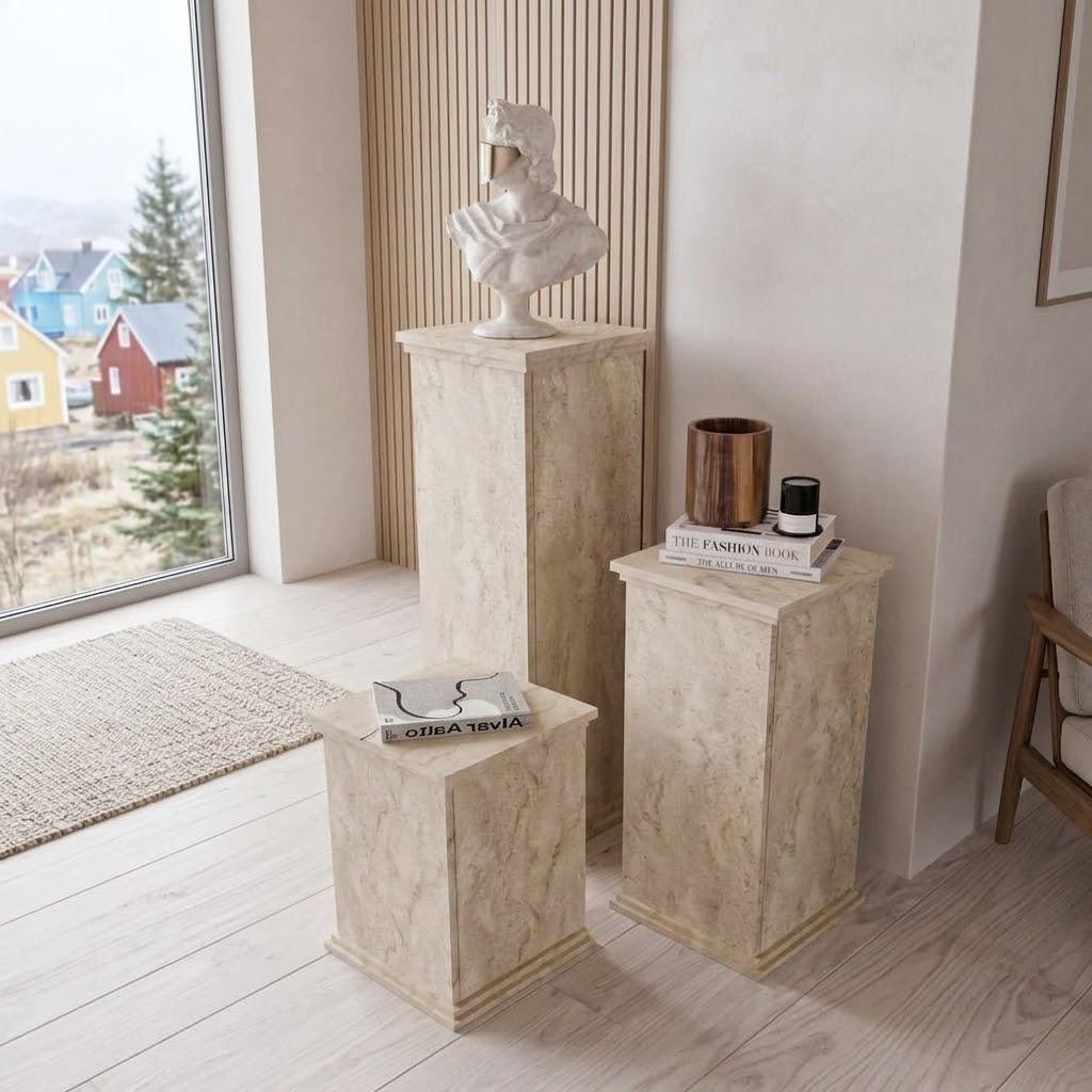 Travertine Side Table – Modern Decorative Pedestal Table