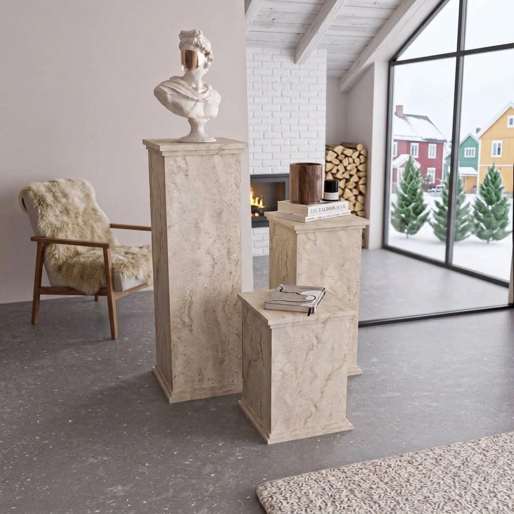 Travertine Side Table – Modern Decorative Pedestal Table