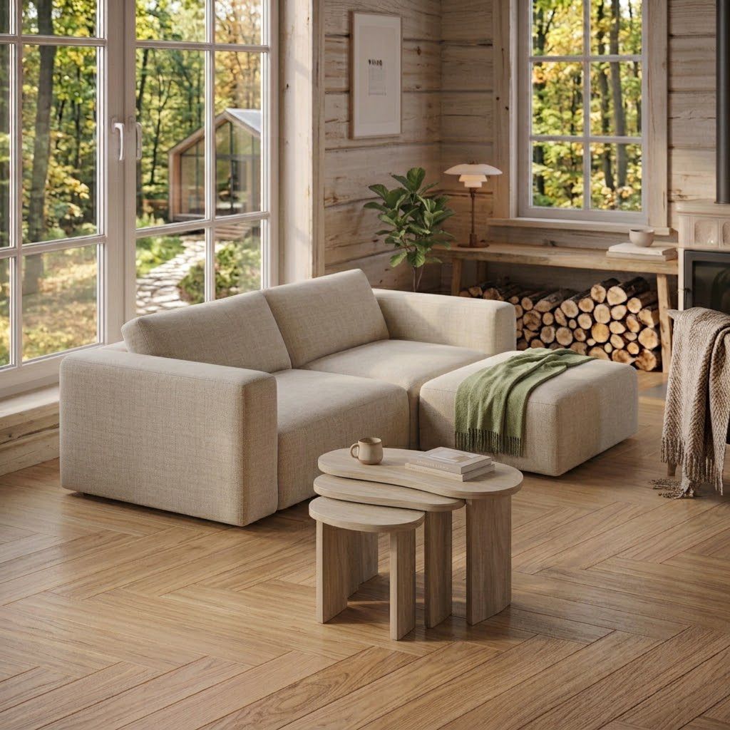 Travertine-Look Nesting Coffee Table Set of 3 – Modern Side Tables