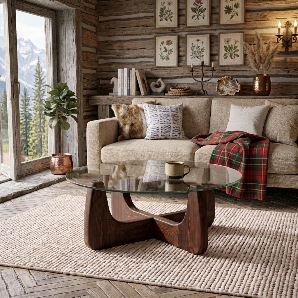 Round Tempered Glass Coffee Table | Walnut-Colored Wooden Base
