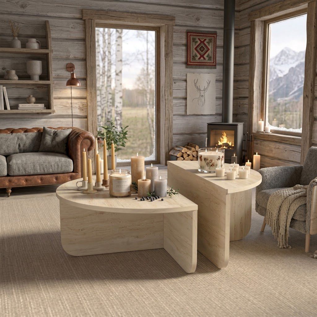 Scandinavian Nesting Coffee Table – Modern Travertine-Look Design