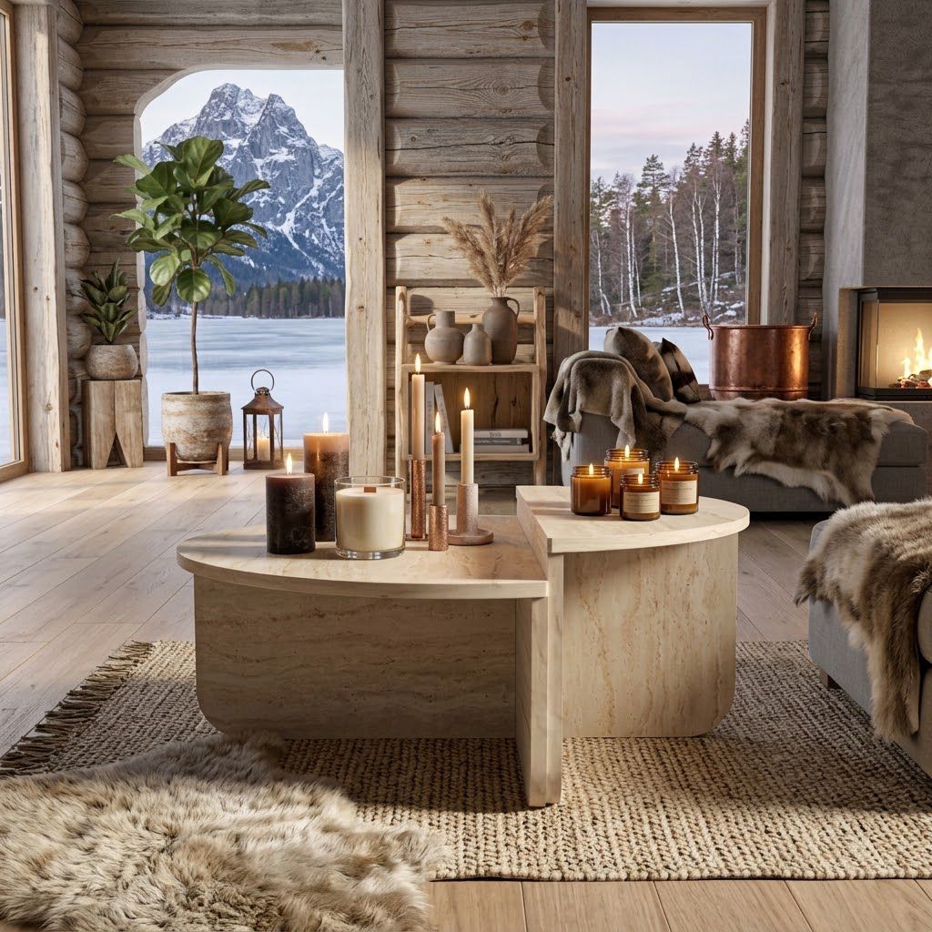 Scandinavian Nesting Coffee Table – Modern Travertine-Look Design