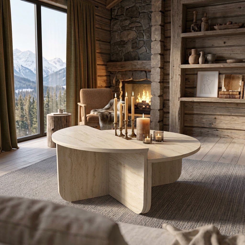 Scandinavian Nesting Coffee Table – Modern Travertine-Look Design