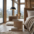 Scandinavian Travertine-Look C-Shaped Nightstand with Open Shelf