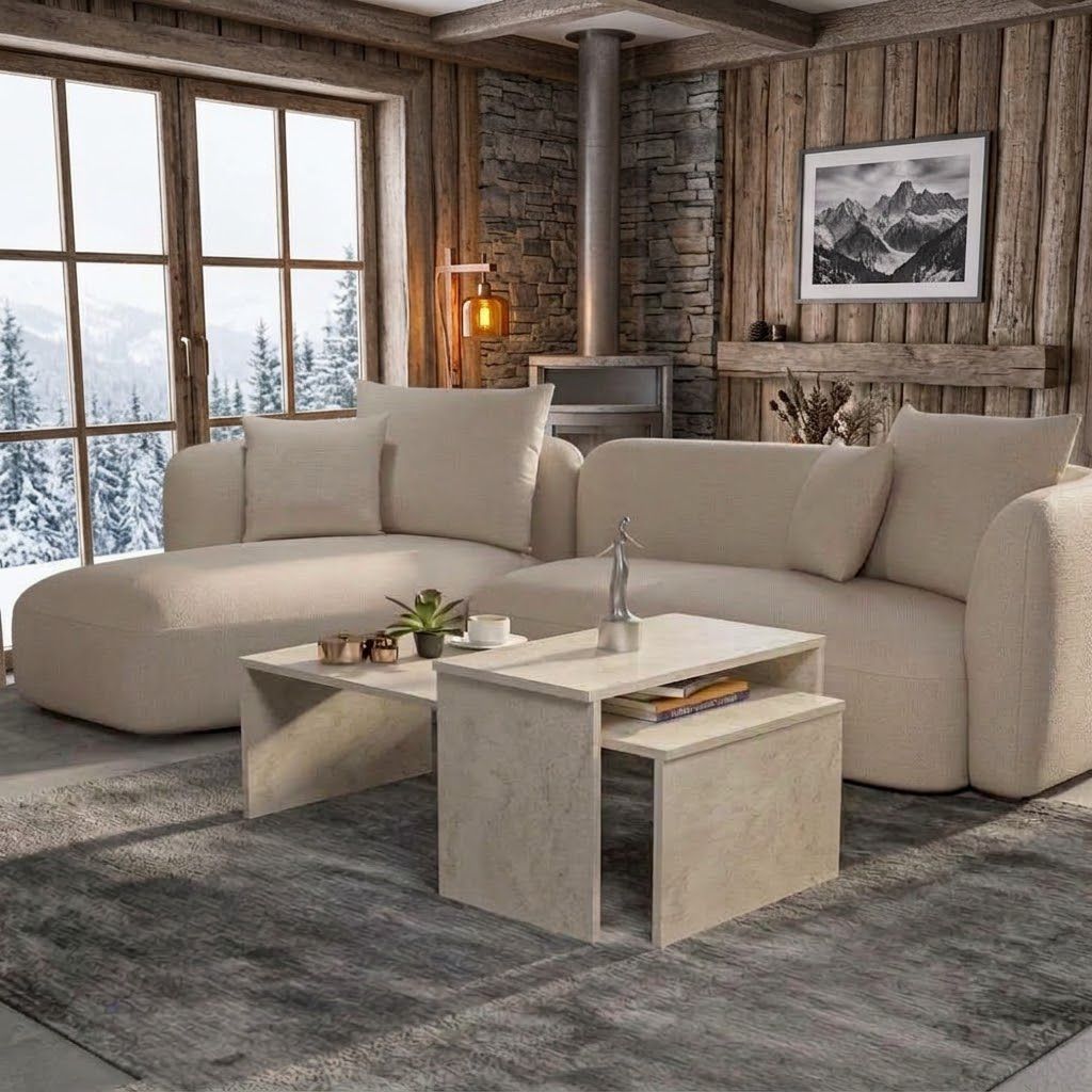 Set of 2 Coffee Tables | Travertine Living Room Table