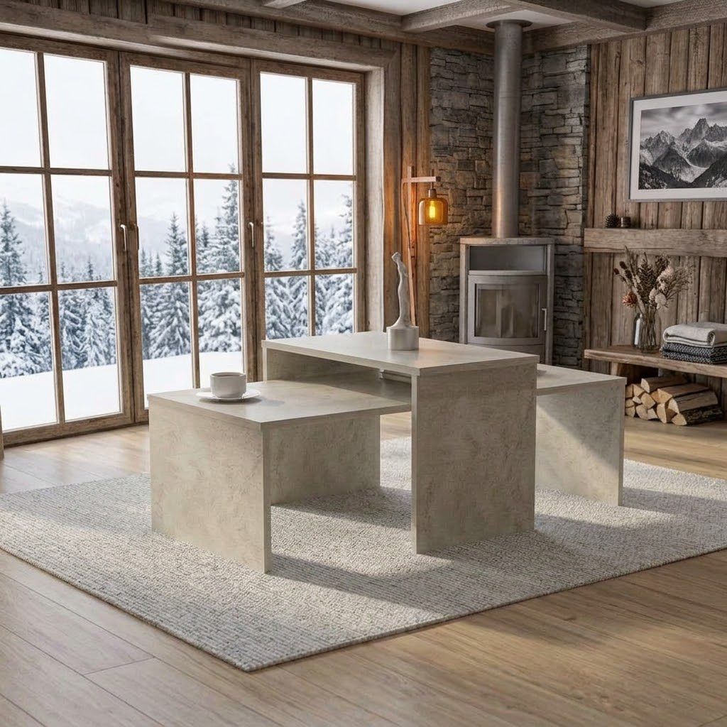 Set of 2 Coffee Tables | Travertine Living Room Table