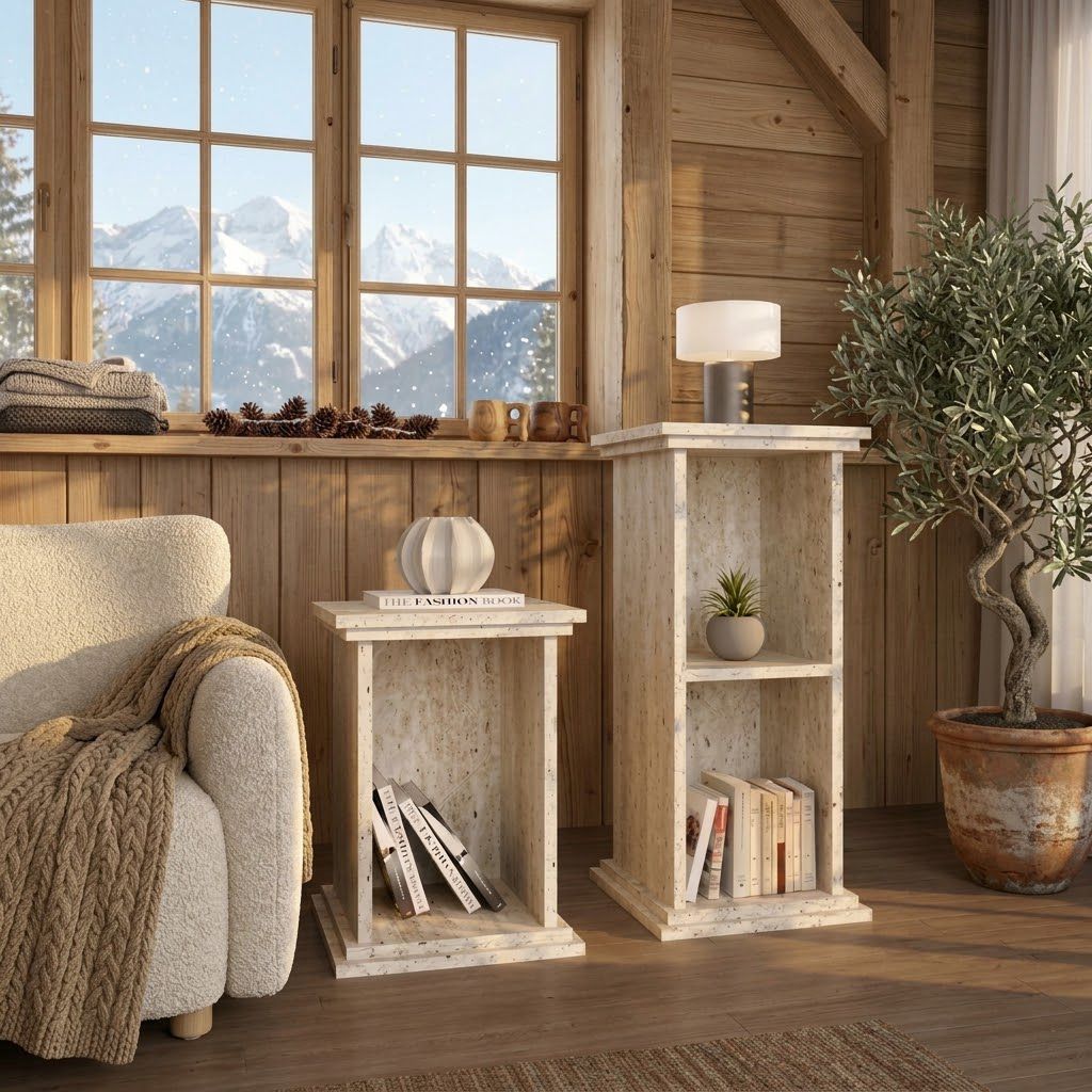 Set of 2 Column-Style Side Tables – Modern Bohemian Design with Travertine-Inspired Finish