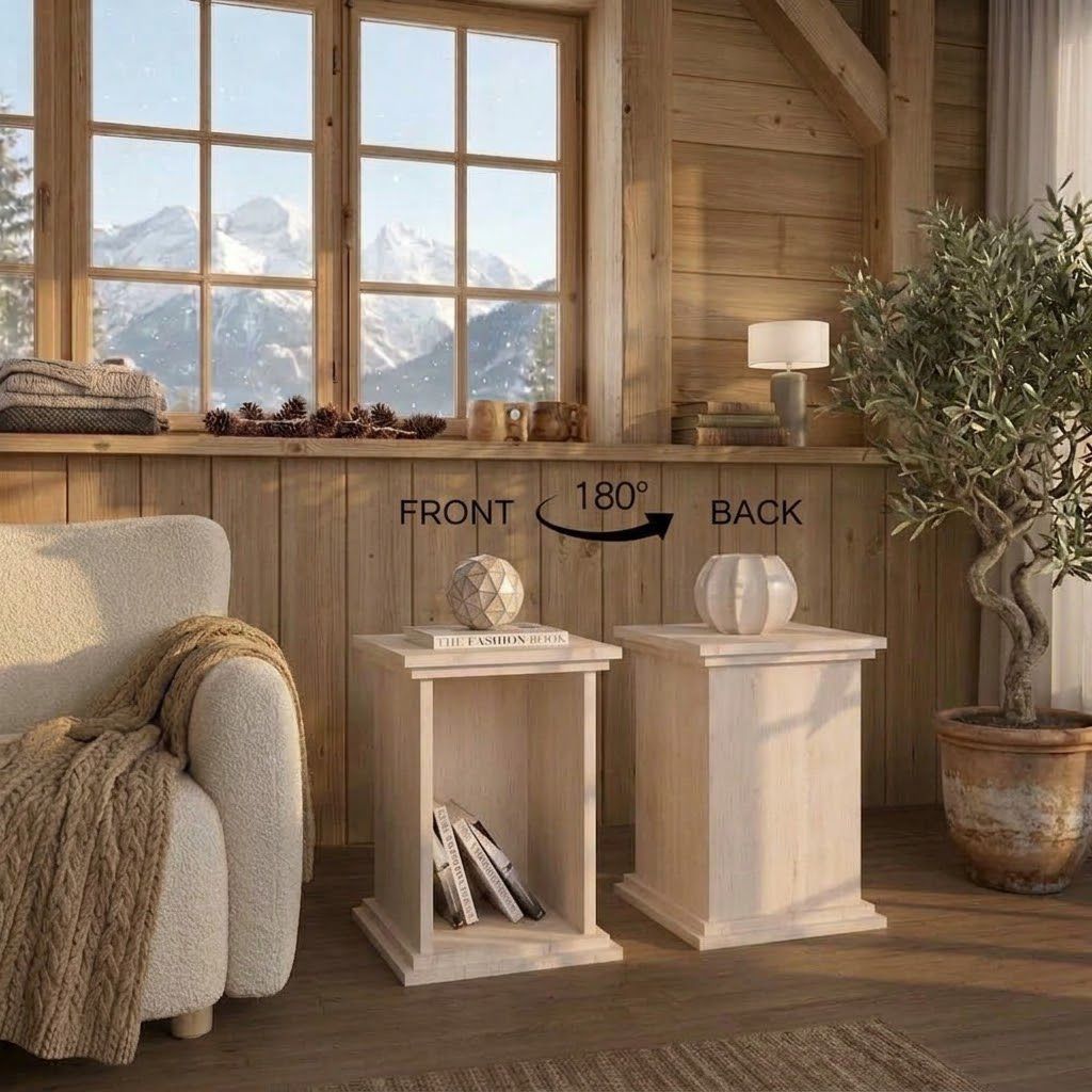 Set of 2 Column-Style Side Tables – Modern Bohemian Design with Travertine-Inspired Finish
