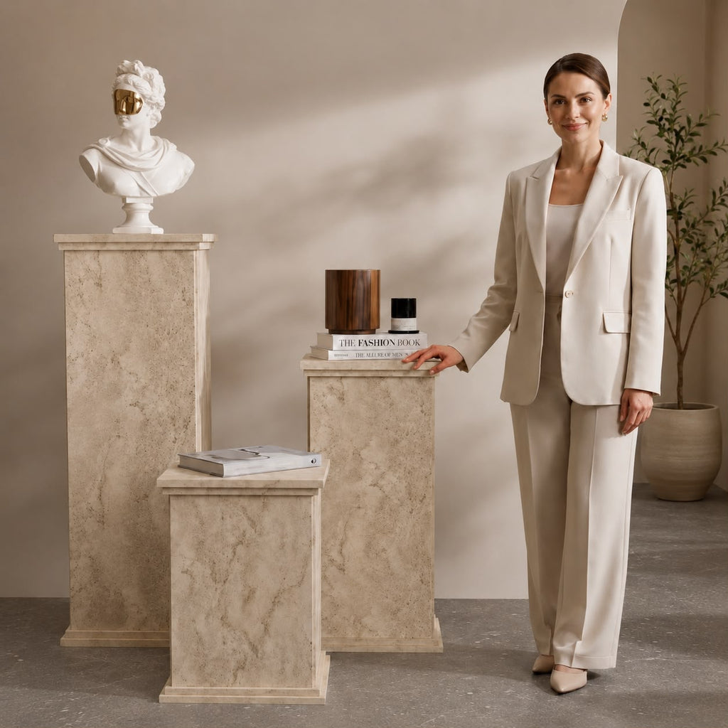 Travertine Side Table – Modern Decorative Pedestal Table